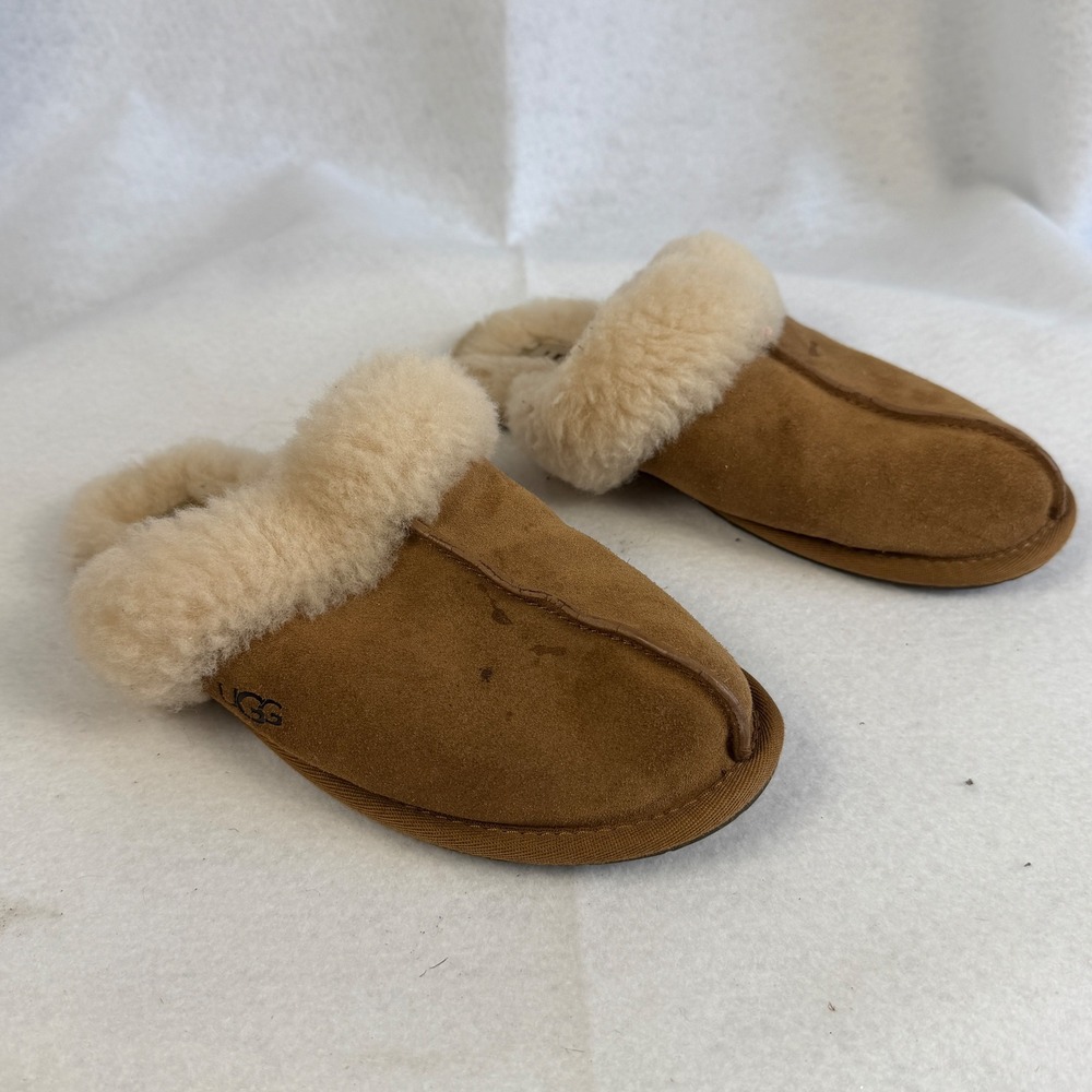 UGG Women Sheepskin Shearling Lined Slippers Slides Tan Size 6 EU 37 - Picture 7 of 11